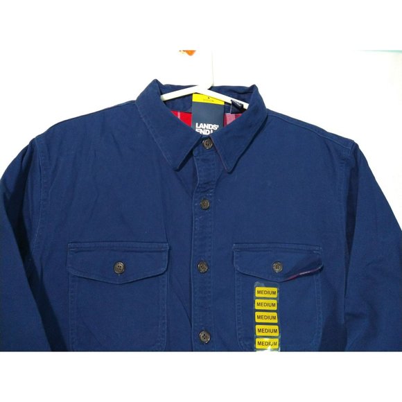 Lands End Mens Flannel Lined Work Shirt Jacket Shacket Navy Blue Size Medium New - Picture 5 of 11